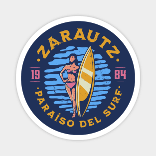 Vintage Zarautz, Spain Surfer's Paradise // Retro Surfing 1980s Badge Magnet